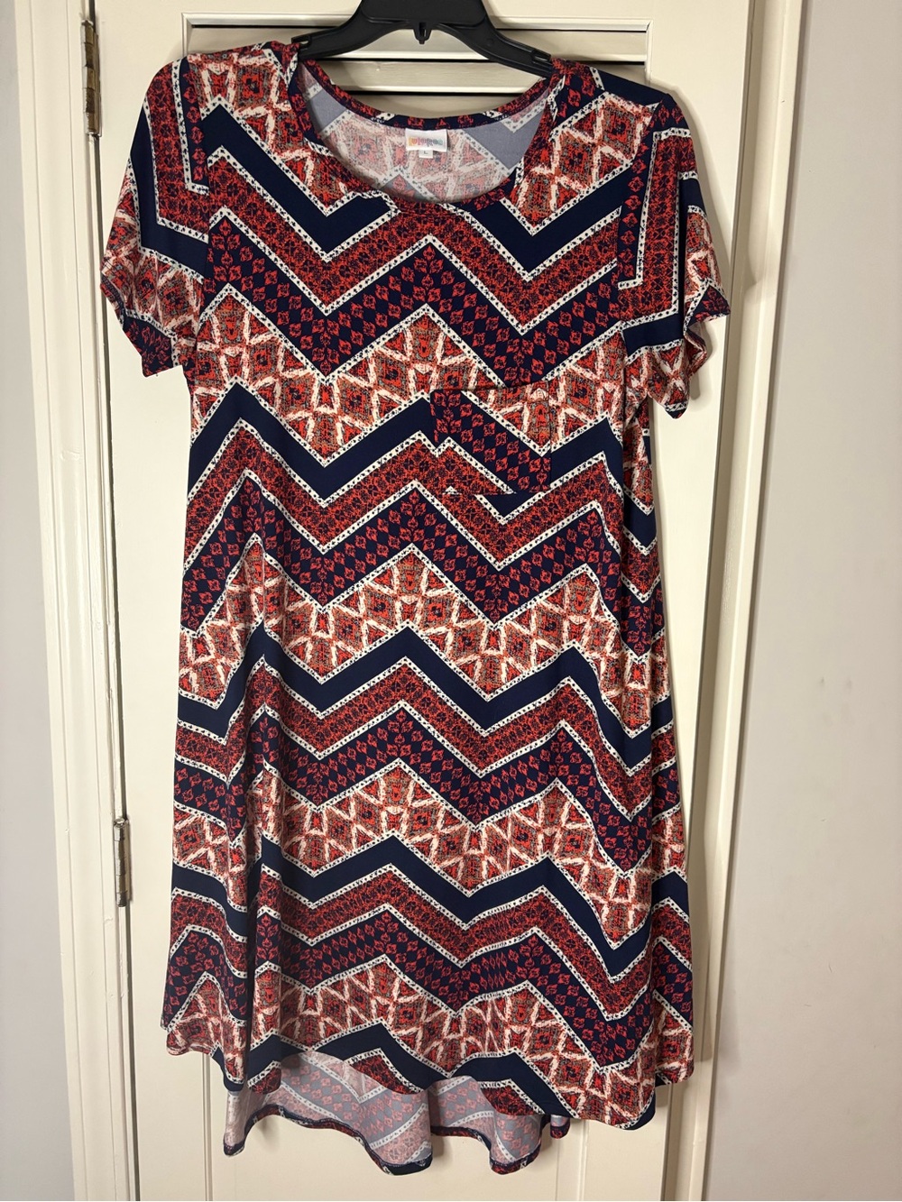 LuLaRoe Navy and Red Chevron Midi Dress
